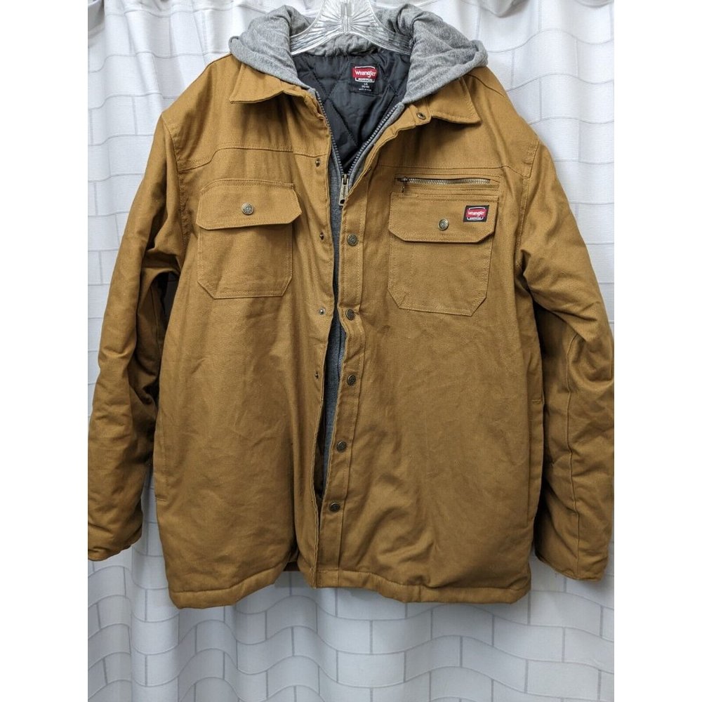 Wrangler Workwear Hooded Quilt Lined Full Zip Barn Coat Men's Size L  Brown